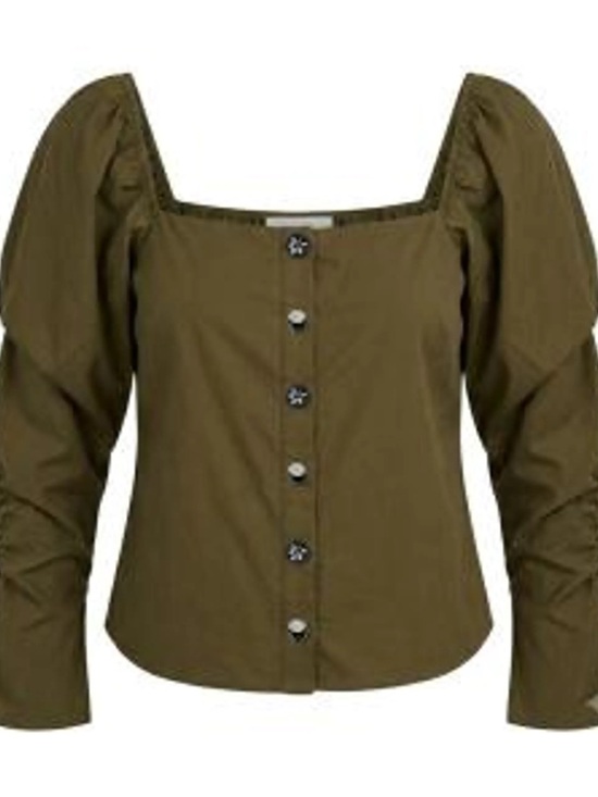 The Shirt by Rochelle Behrens Tops - The Shirt by Rochelle Behrens Square Neck Button-Front Top in Olive - XS